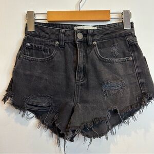 Garage Festival Mom Jean Shorts High Rise Distressed Denim Black
